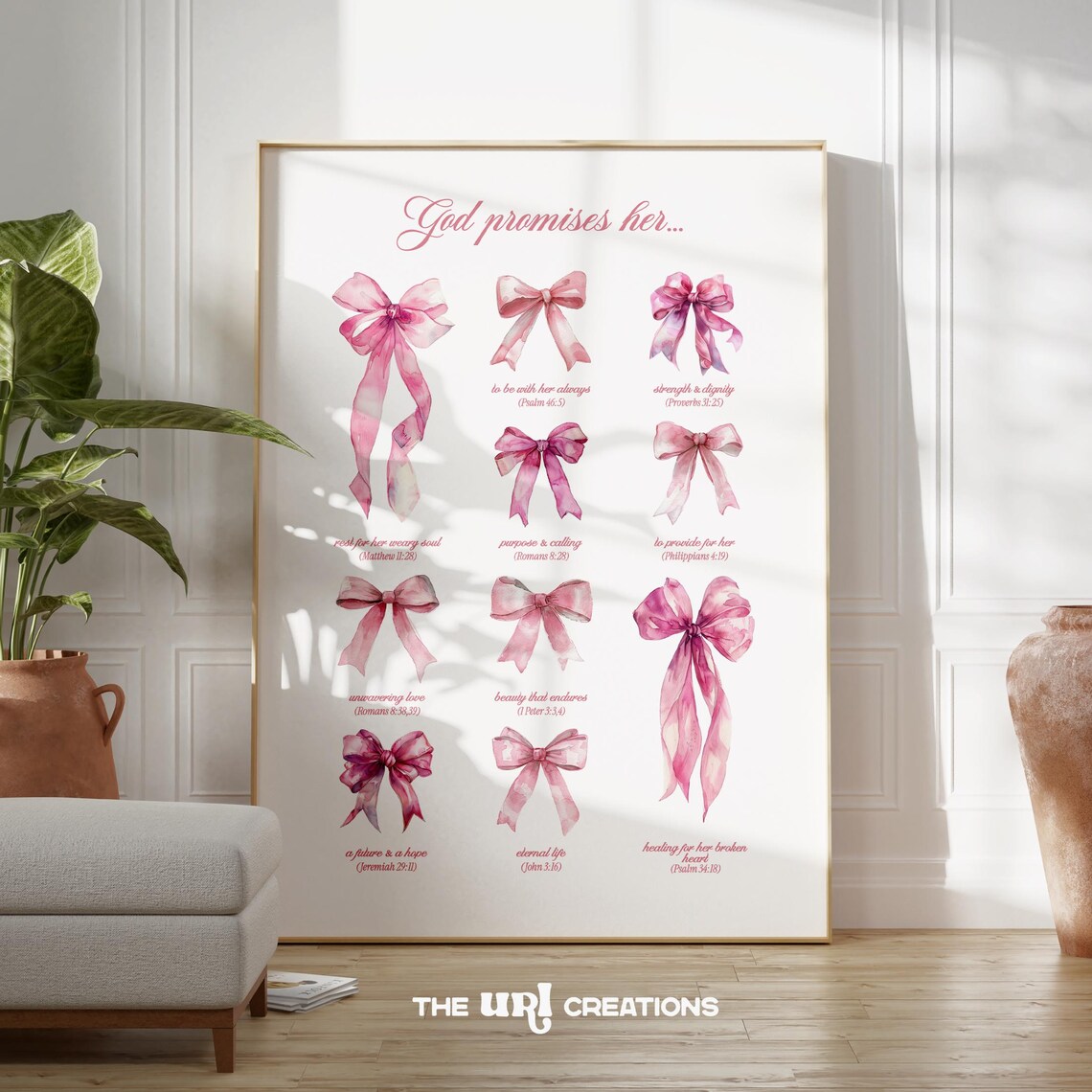 Pink Bows Christian Wall Art, Coquette Bible Verse - Image 4