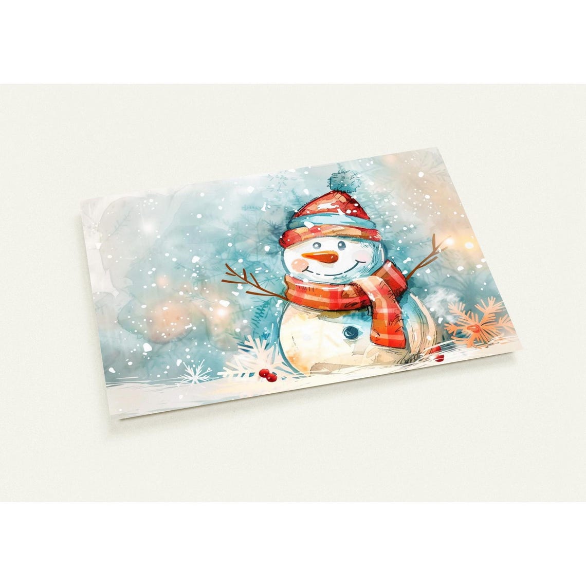 Cute Snowman Watercolor Christmas Card Holiday Greeting Print