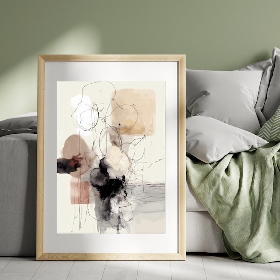 Minimal Abstract Line Art Print Neutral Watercolor Wall Modern Boho Home Decor Scandinavian Minimalist Poster