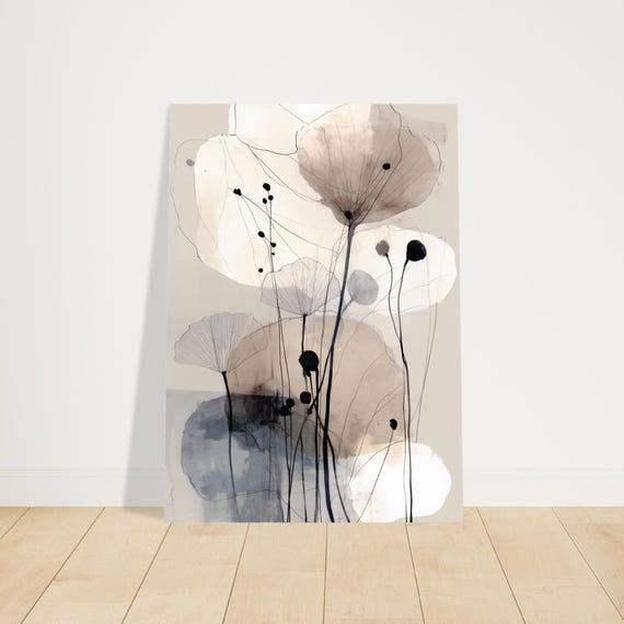 Minimalist Botanical Poster Neutral Line Art Print Abstract Floral Watercolor Wall Scandinavian Decor