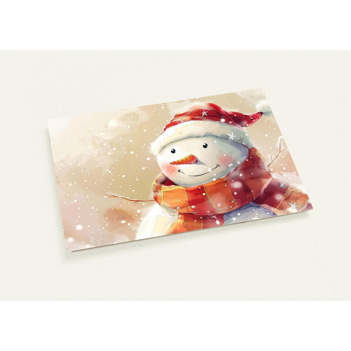 Cute Snowman Santa Hat Winter Snow Watercolor Holiday Poster