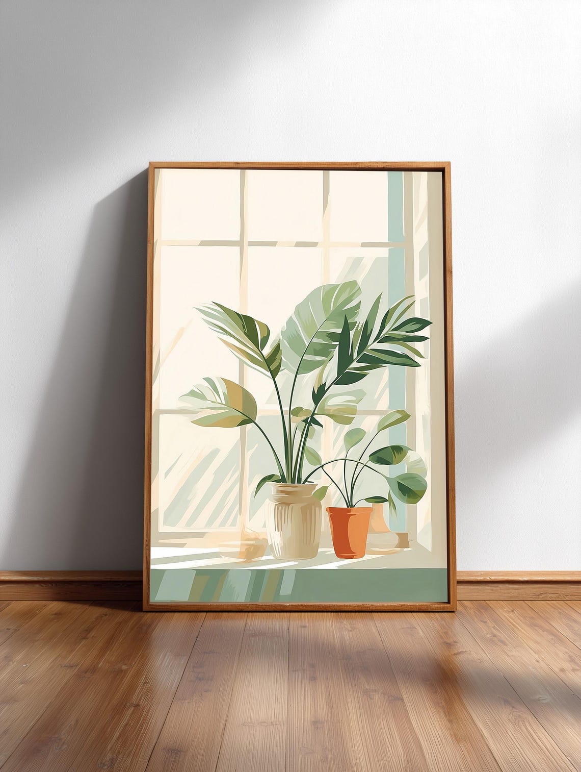 Sunlit Kitchen Window Potted Plants Poster Houseplant Illustration