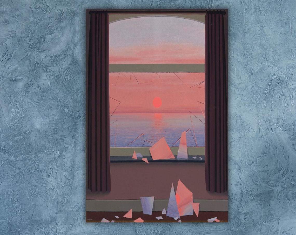 Rene Magritte The Human Condition Shattered Window Sunset Poster