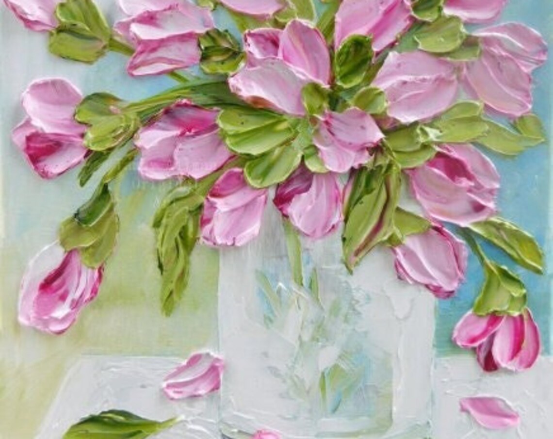 Custom Tulips In A Vase Oil Impasto Art Print - Image 5