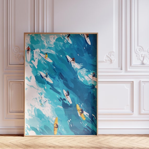 Vintage Surf Poster Coastal Wall Art For Beachy Room Decor Meet Me At The Beach Above Couch Art For Coastal Style Surf Print