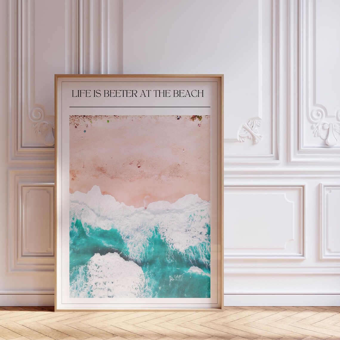 Aerial Turquoise Waves Photo Pink Sand Beach Ocean Decor Poster