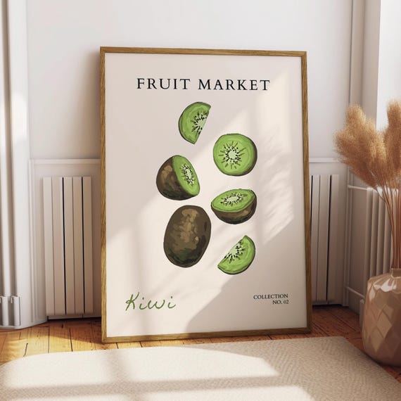 Kiwi Fruit Market Poster Food Kitchen Decor Print Illustration Gift For Lover Art