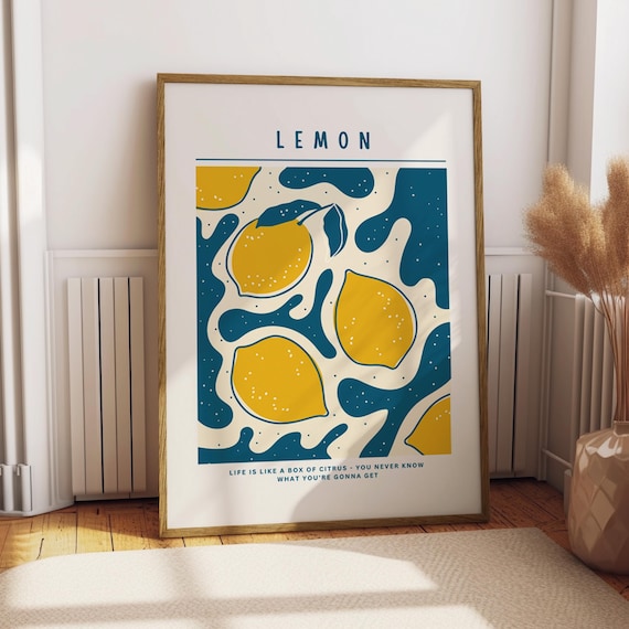 Lemon Citrus Retro Illustration Life Box of Citrus Quote Kitchen Poster