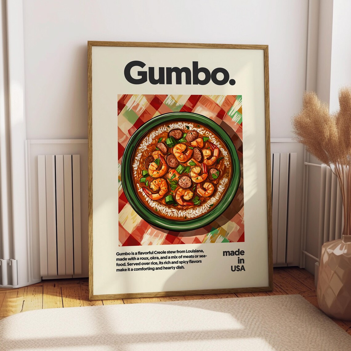 Gumbo Louisiana Creole Shrimp Stew Bowl Hearty Vintage Food Poster