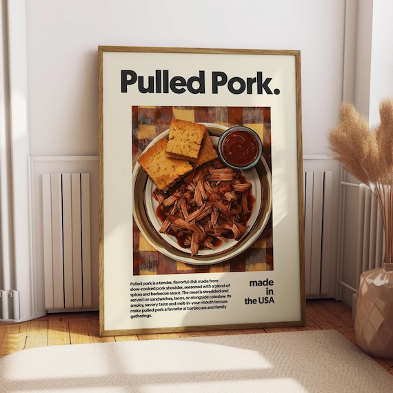 Pulled Pork BBQ Plate With Cornbread Illustration Food Poster