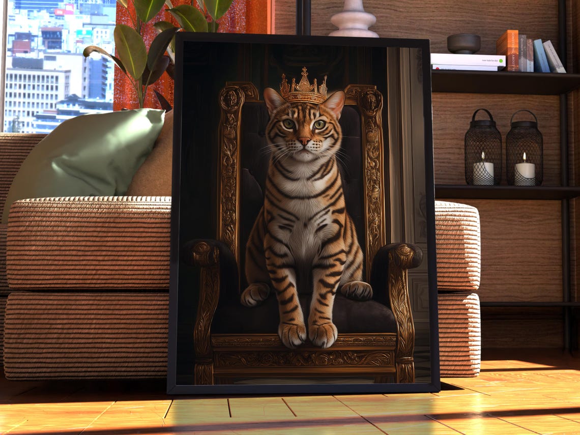 Toyger Cat Royal Portrait Crowned on a Golden Baroque Throne Poster