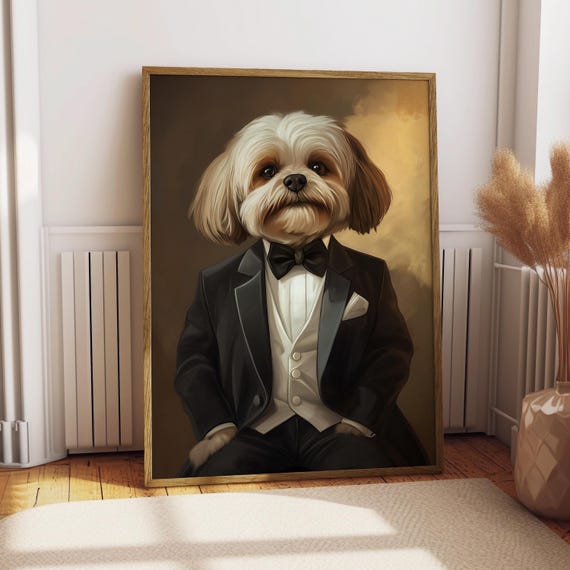 Lhasa Aspo Suit Portrait Dog Poster Pet Custom Art Gift Funny