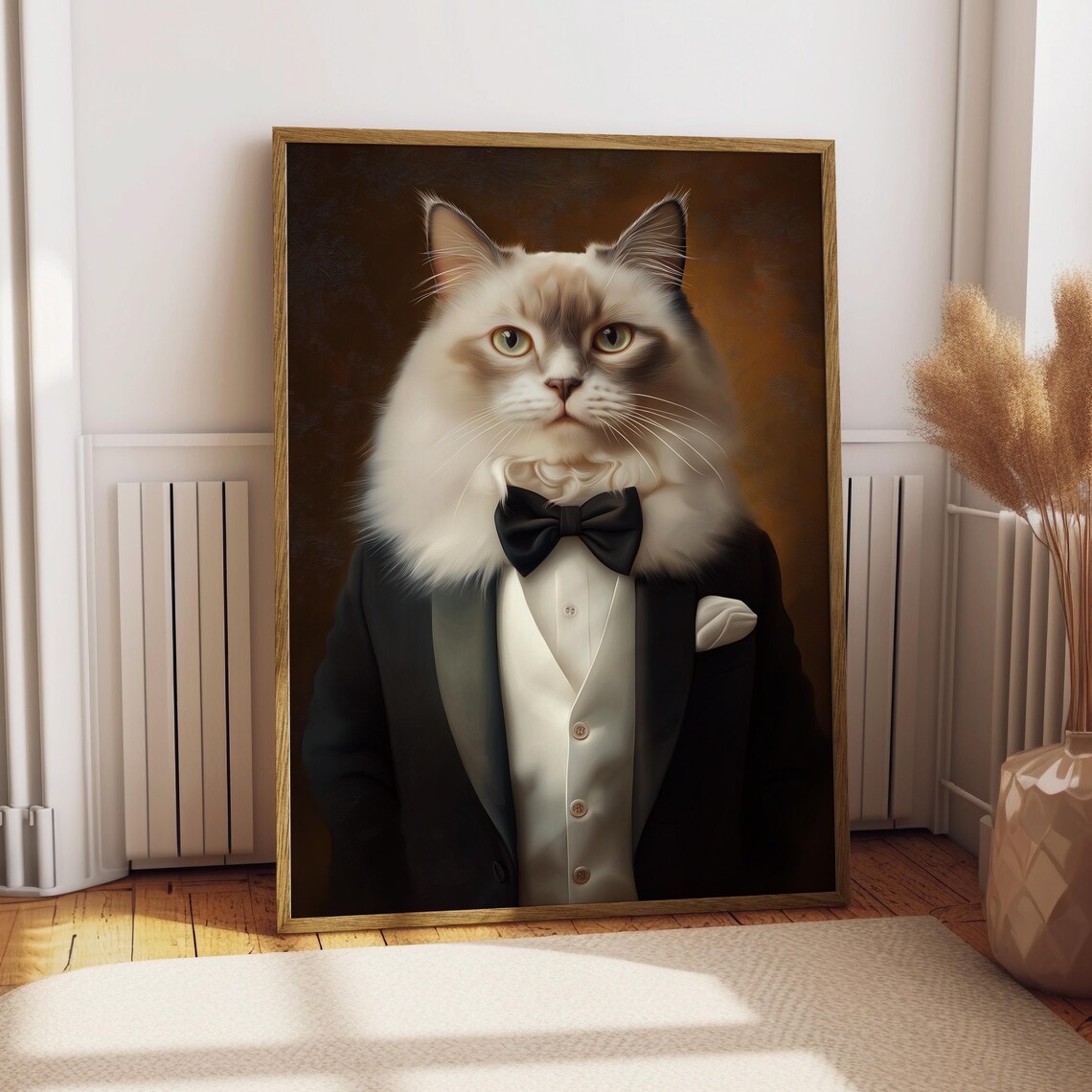 Ragdoll Cat Tuxedo Portrait Poster Bow Tie Suit Funny Elegant Pet Wall Decor