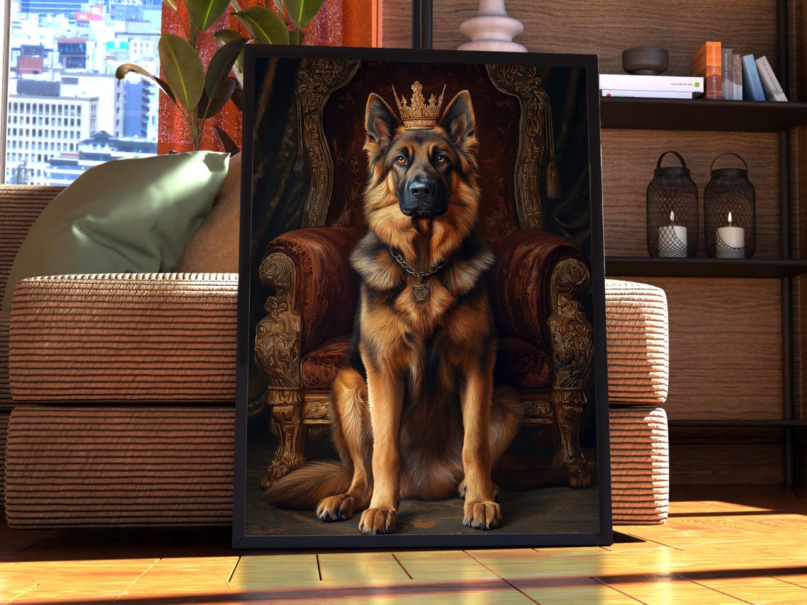 German Shepherd Wearing a Crown Royal Throne Dog Portrait Poster
