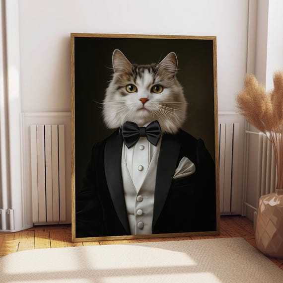 Turkish Van Cat Suit Portrait Poster Pet Custom Art Wall Gift For Owner Funny
