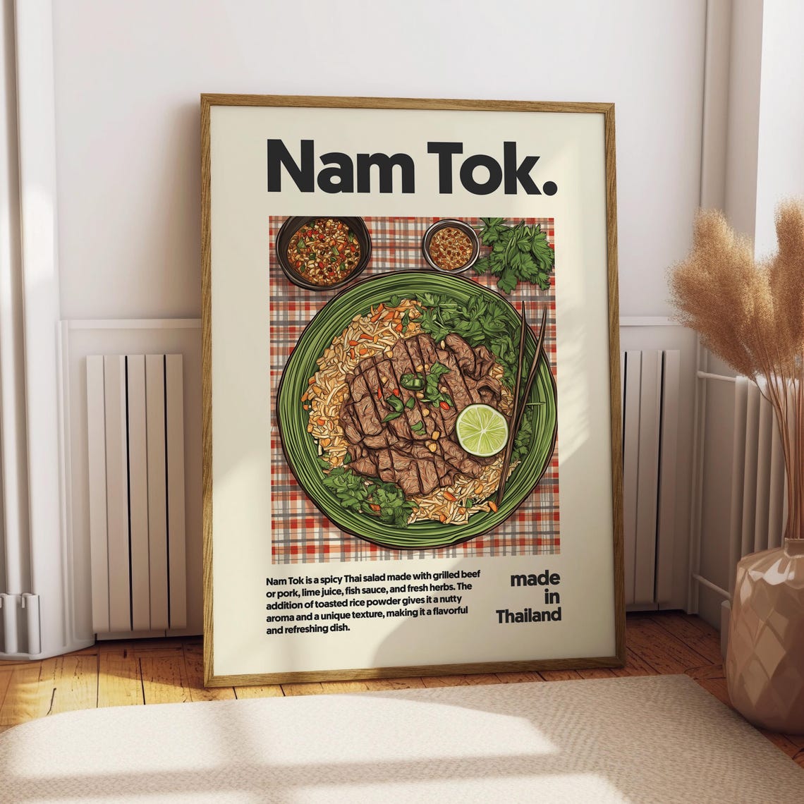 Nam Tok Thai Grilled Beef Salad Spicy Food Kitchen Wall Poster