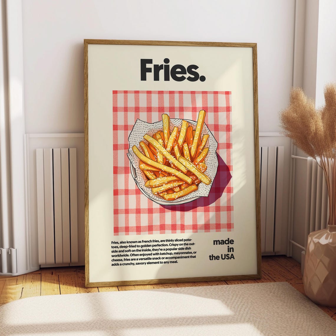 Retro Fries French Fries Red Gingham Kitchen Home Decor Poster