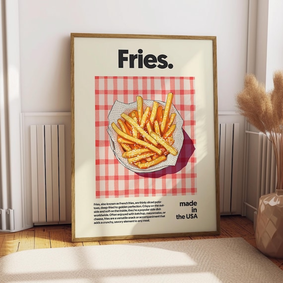 Retro Fries French Fries Red Gingham Kitchen Home Decor Poster