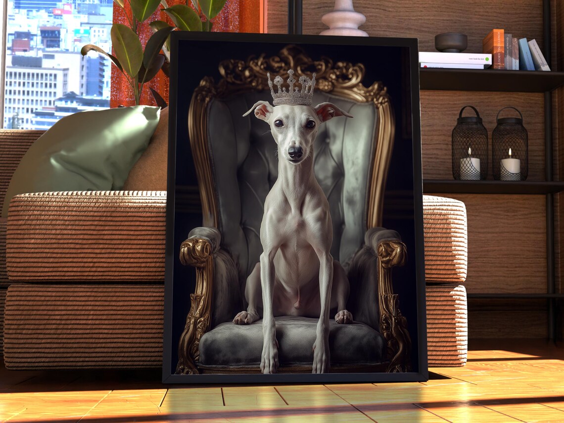 Whippet Royal Portrait Crown Throne Regal Dog Lover Art Poster