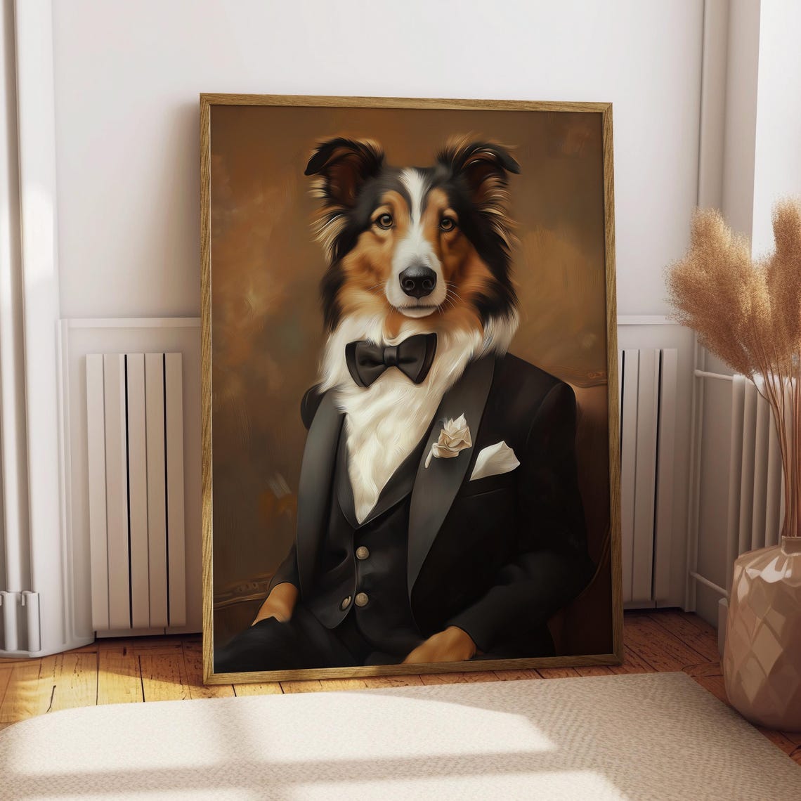 Collie Dog in Tuxedo Bow Tie Elegant Gentleman Pet Portrait Poster