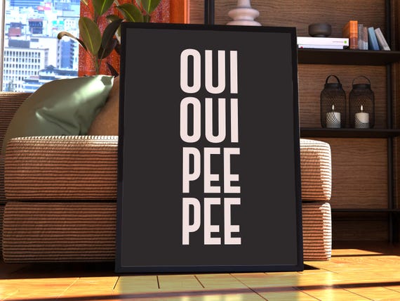 Oui Bathroom Poster Funny Print Art Naked Humor Toilet