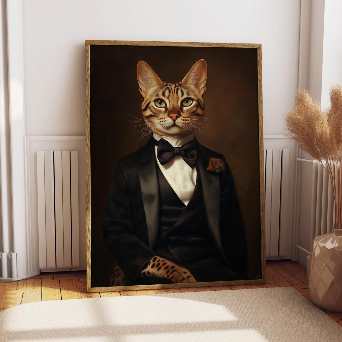 Bengal Cat in Tuxedo Bow Tie Spotted Gentleman Portrait Poster