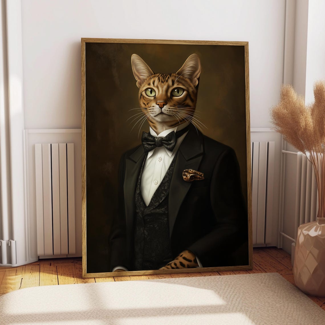Bengal Cat in Black Tuxedo Regal Pet Portrait Funny Animal Poster