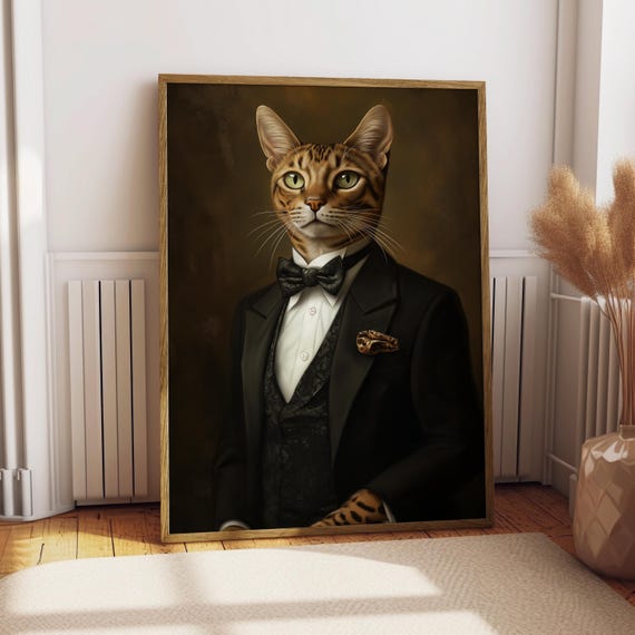 Egyptian Mau Suit Portrait Cat Poster Pet Custom Art Wall Gift For Owner Funny