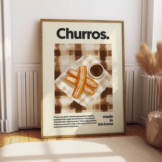 Churros Poster Chocolate Art Kitchen Decor Print Cafe Gift For Lover Pudding Mexico