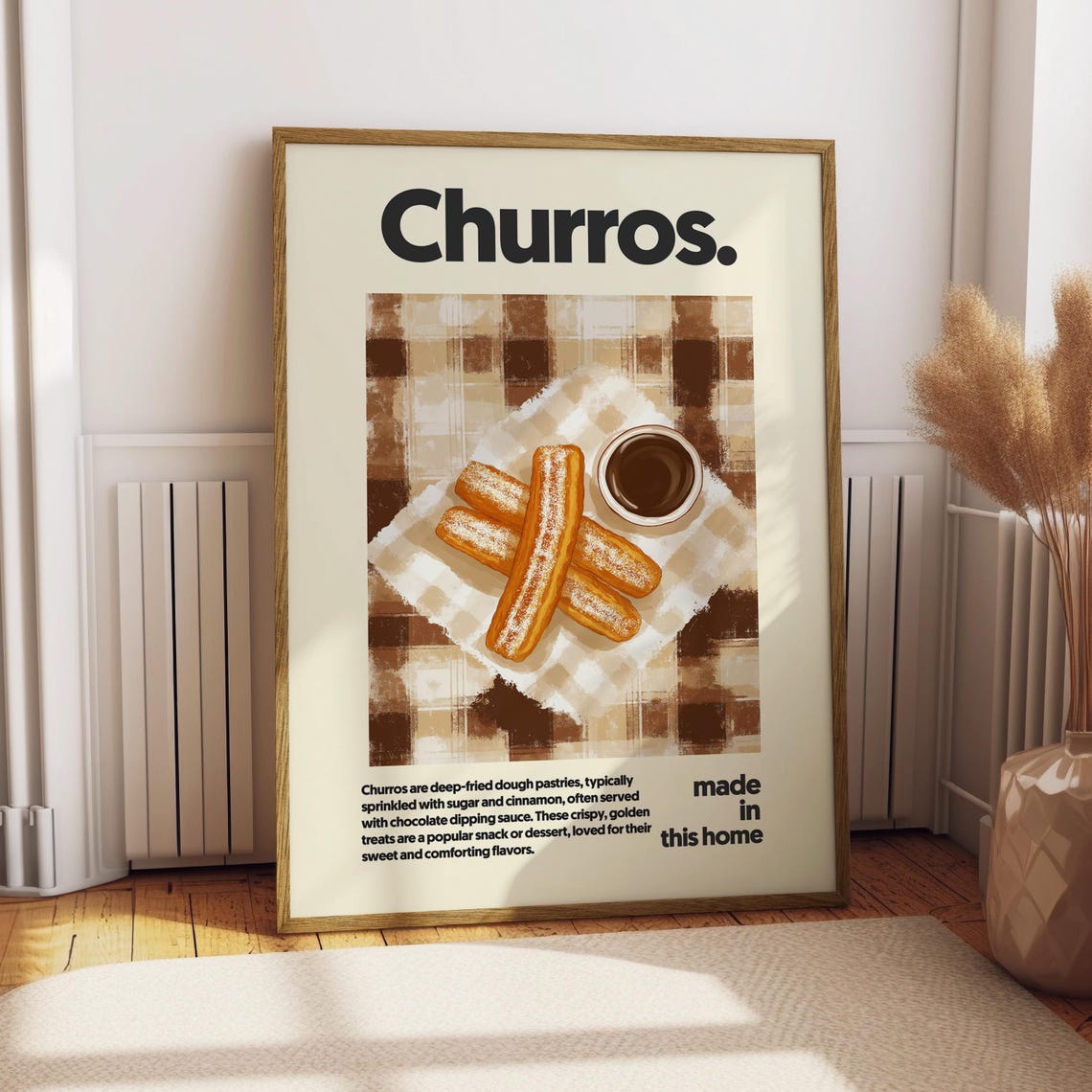 Churros With Chocolate Dipping Sauce Golden Crispy Snack Poster