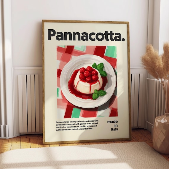 Pannacotta Italian Cream Dessert Raspberry Kitchen Art Poster
