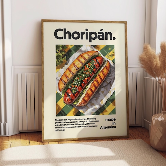 Choripan Argentinian Street Food Poster Chorizo Sandwich Kitchen Art