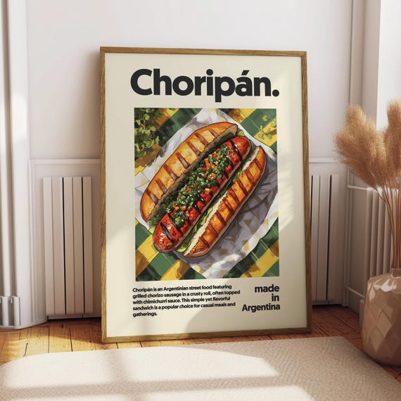 Choripan Poster Food Kitchen Decor Print Argentinian Wall Art Argentina Cuisine Street