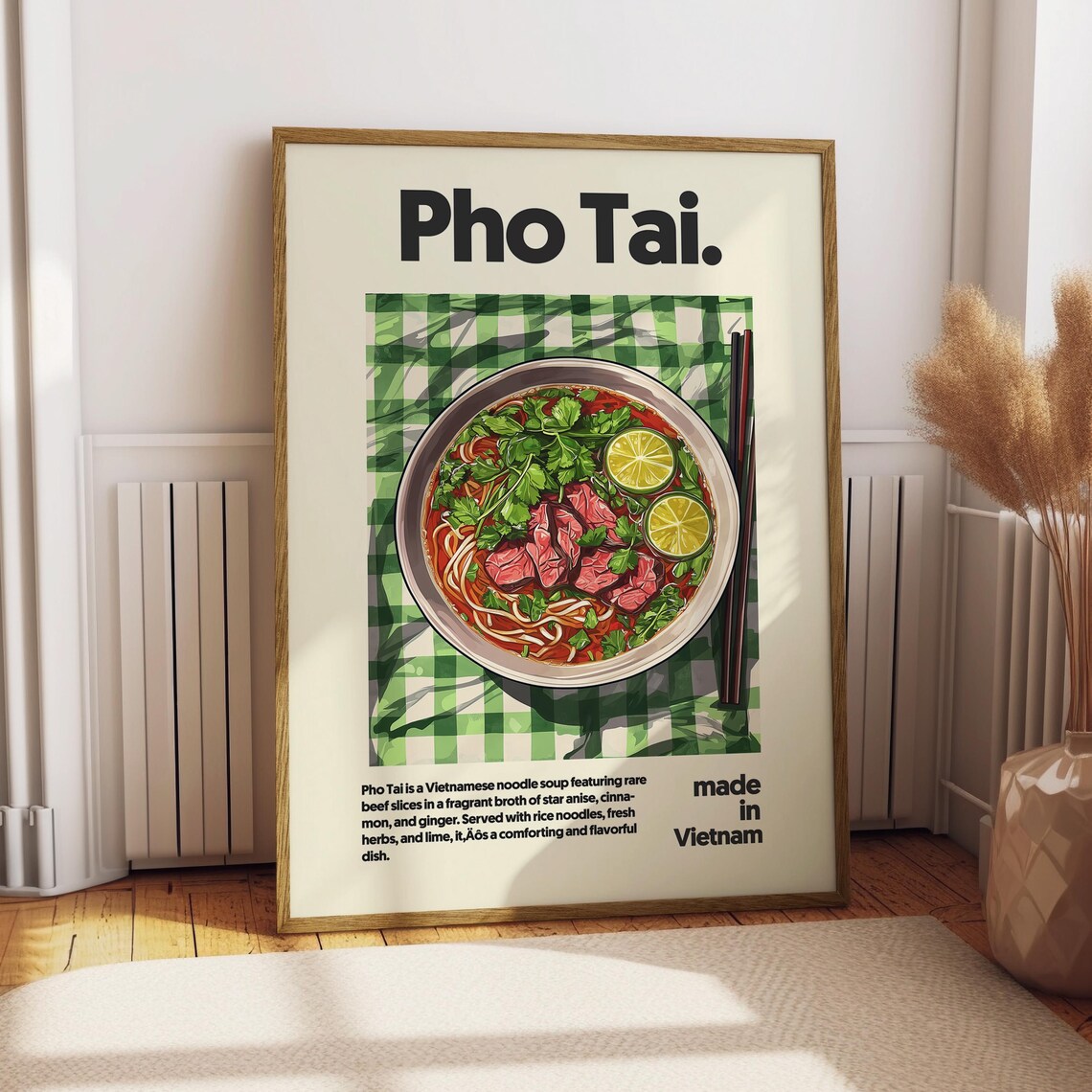 Pho Tai Vietnamese Rare Beef Noodle Soup Bowl Kitchen Art Poster