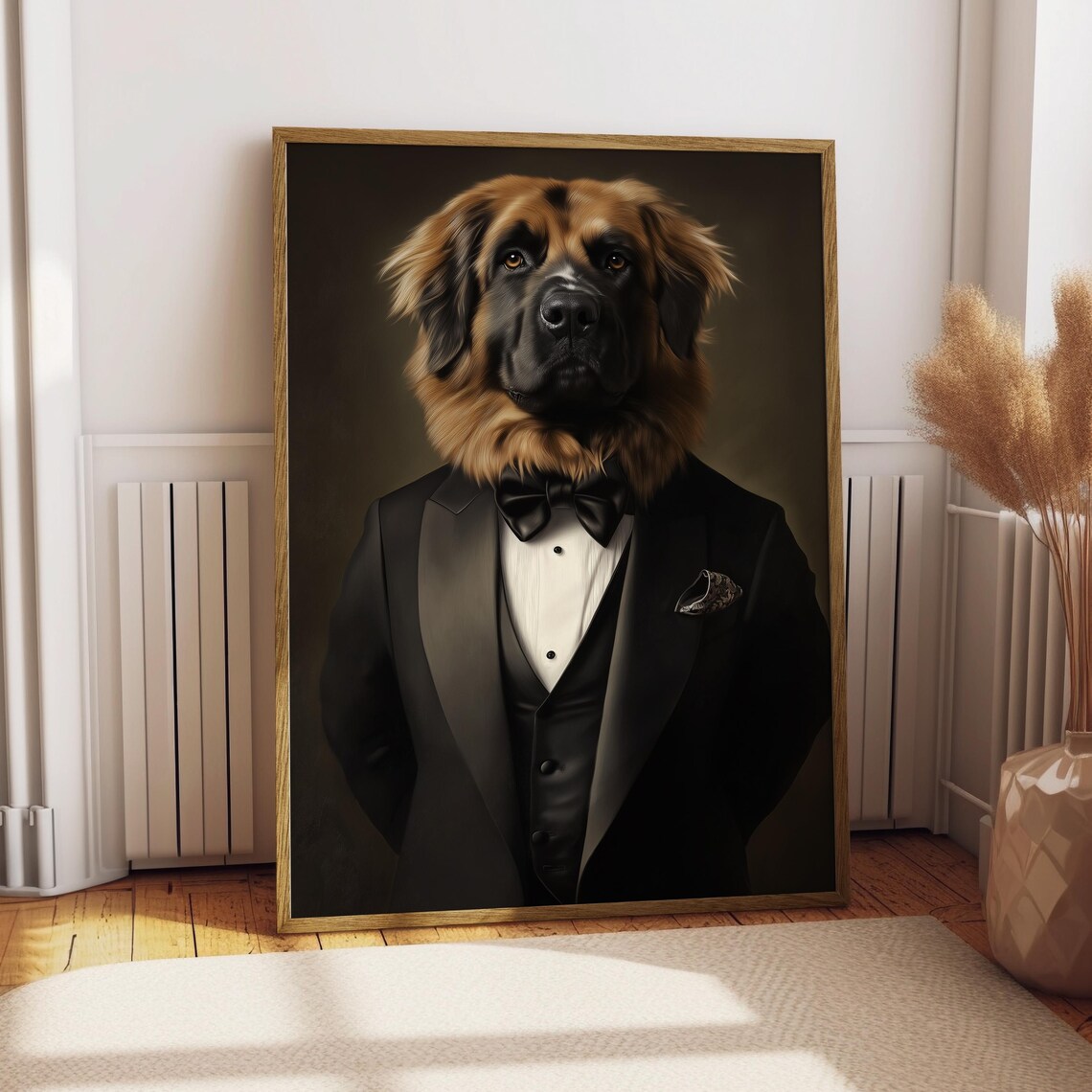 Leonberger Suit Portrait Dog Poster, Custom Art Gift