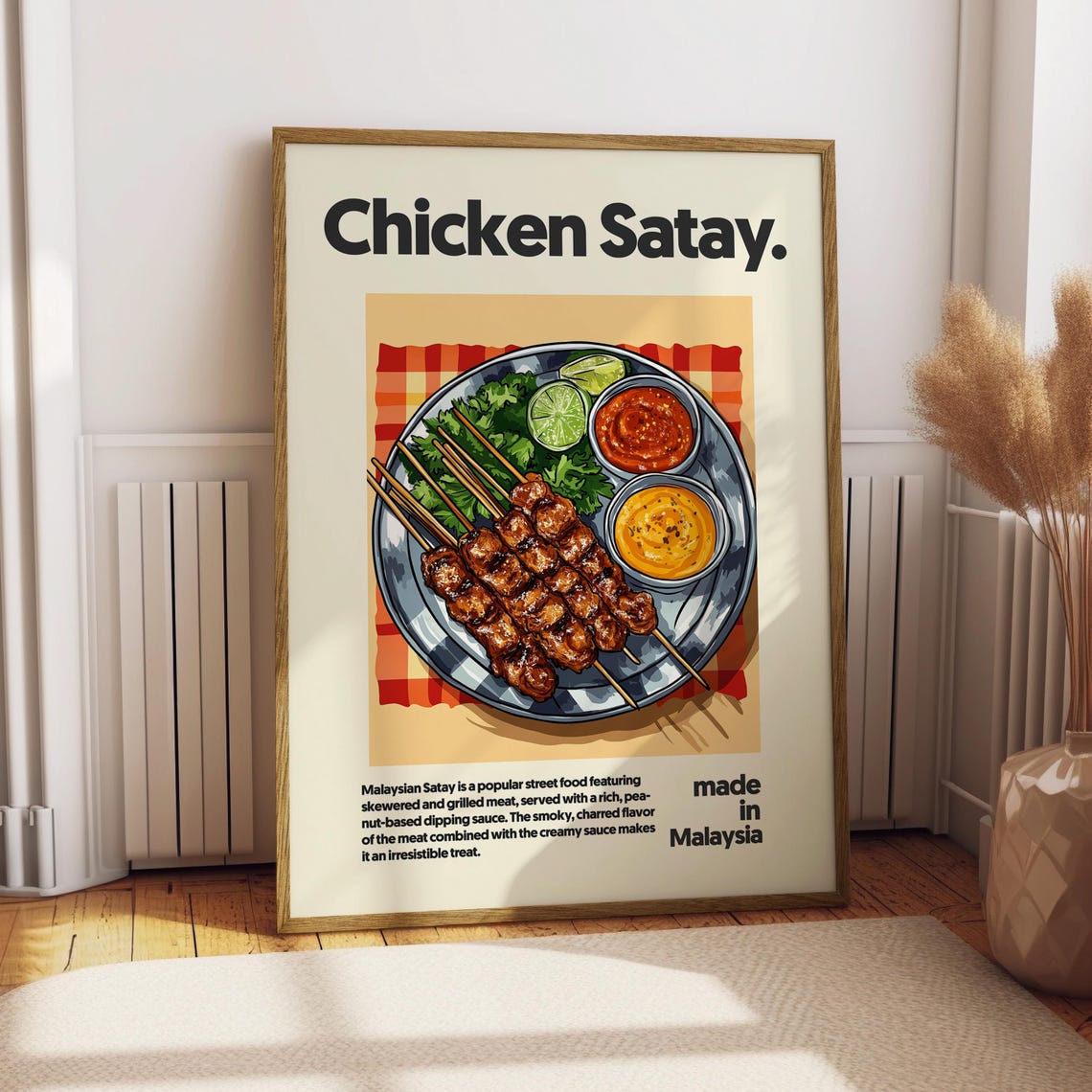 Chicken Satay Malaysian Grilled Skewers Kitchen Home Decor Poster