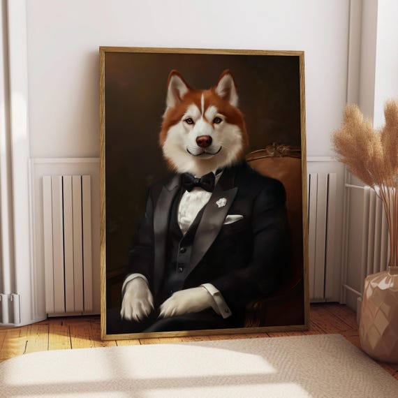 Red White Husky Suit Portrait Dog Poster Pet Funny Art Gift For Lover