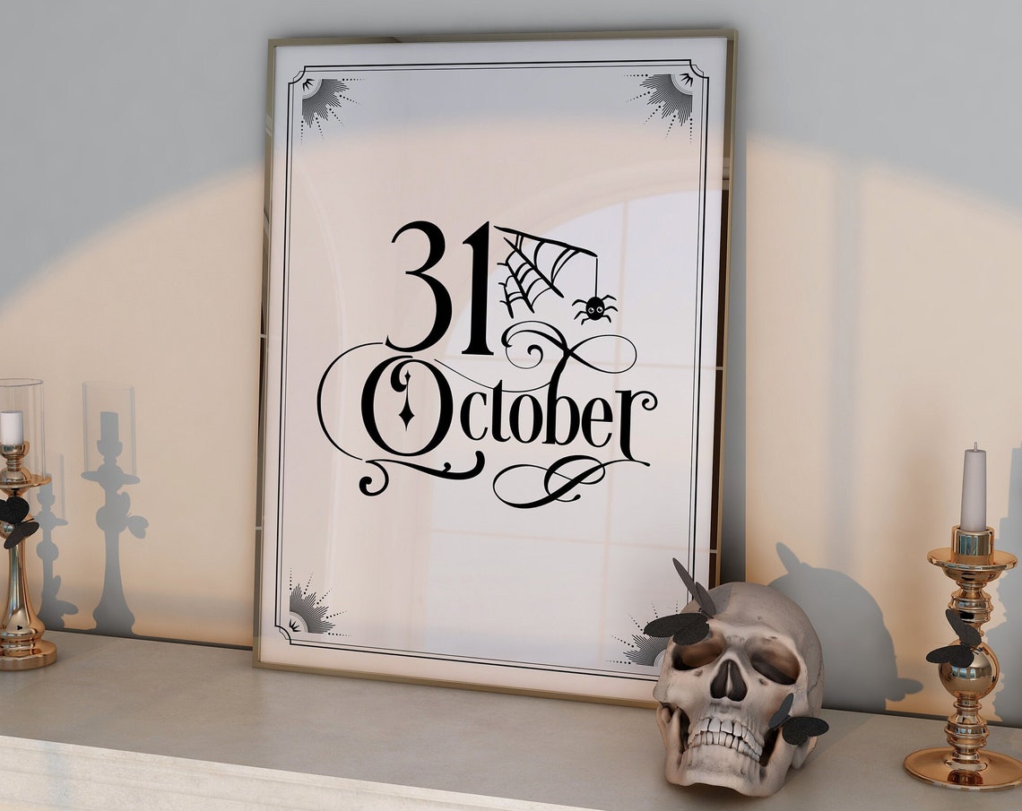 31 October Spider Web Gothic Typography Halloween Decor Poster