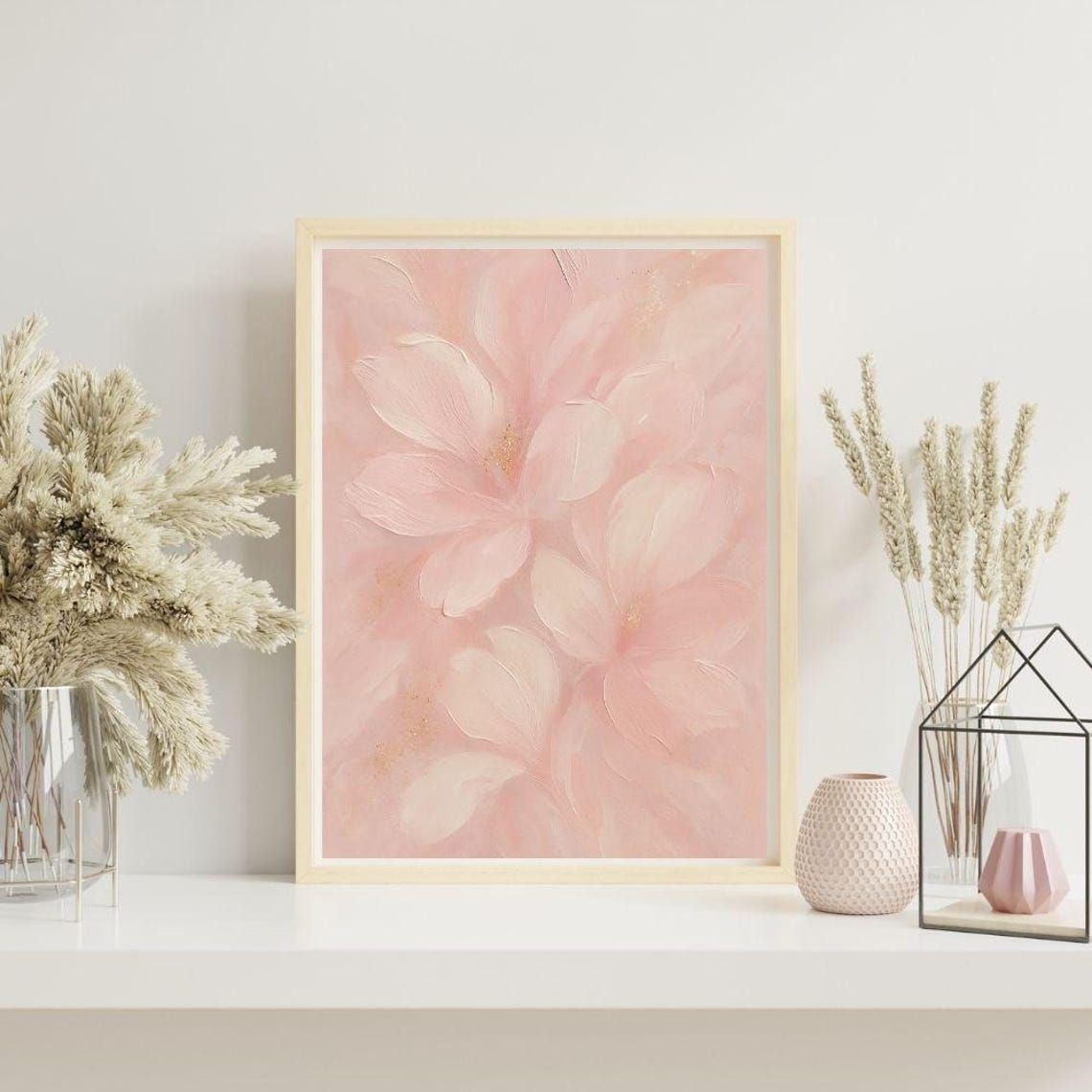Soft Pink Floral Abstract Botanical Painting Textured Art Poster