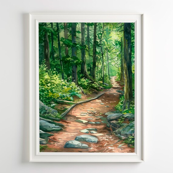 Appalachian Trail Forest Watercolor Lush Green Path Nature Art Poster