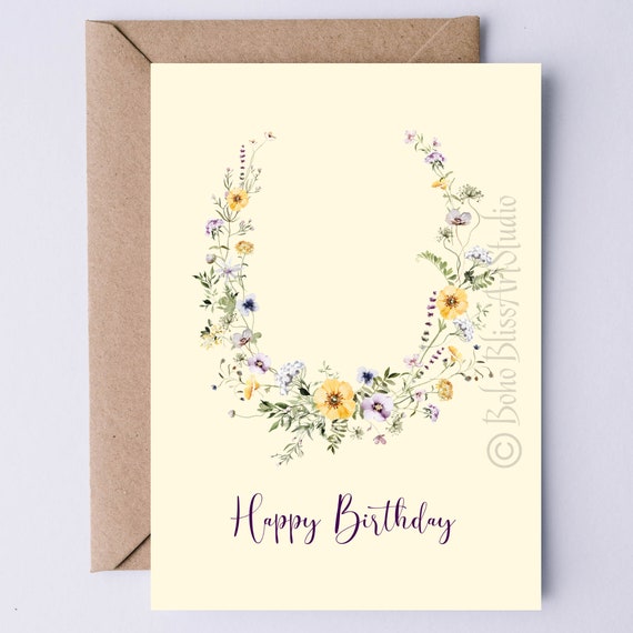 Irish Birthday Card To Print Ireland Birthday Card Of Wildflowers Clovers Birthday Card For Her Grandmother Mom Wife