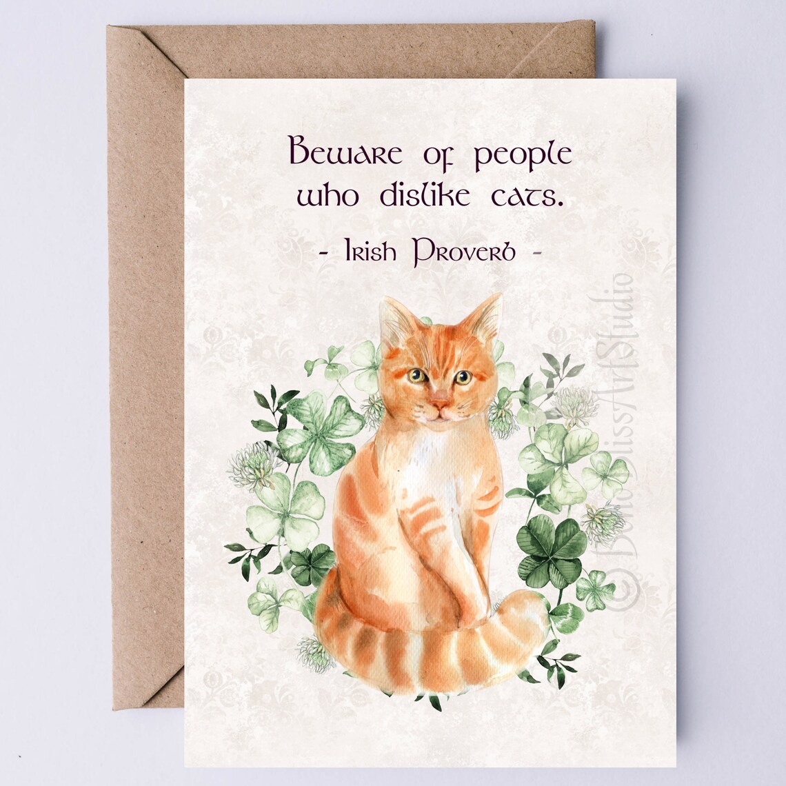 Irish Proverb Orange Cat Beware of People Who Dislike Cats Card Print