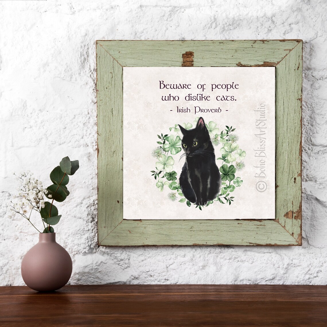 Irish Cat Proverb Art Print, Beware Of Cat Lovers - Image 2
