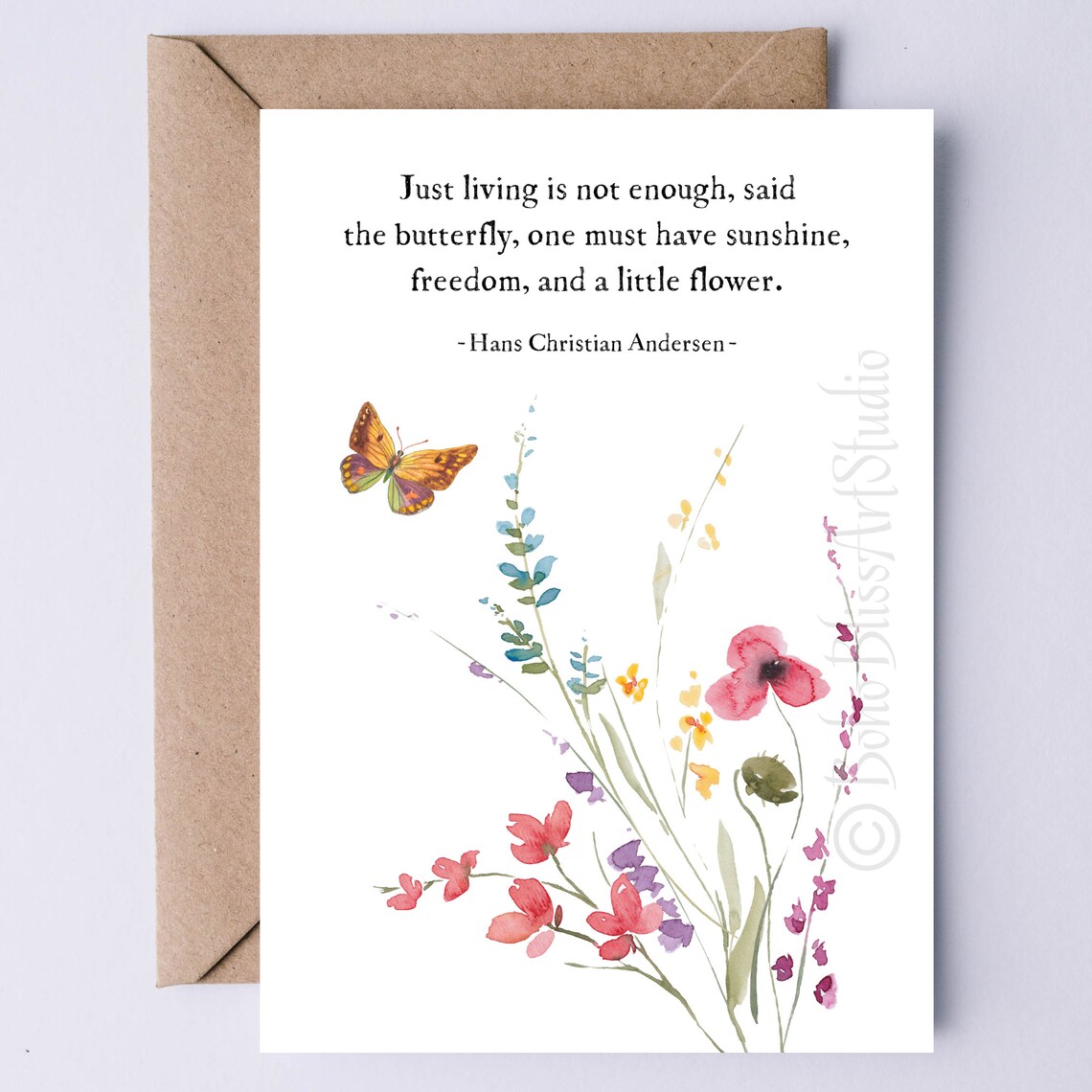 Hans Christian Andersen Butterfly Quote Card Just Living Is Not Enough Print