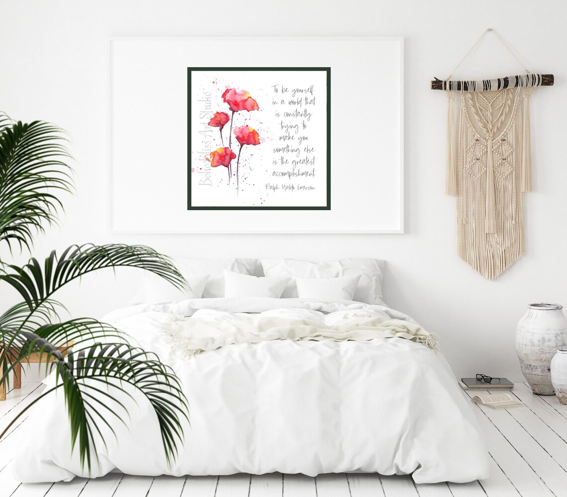Ralph Waldo Emerson To Be Yourself Quote Print Red Poppy Watercolor Art - Image 2