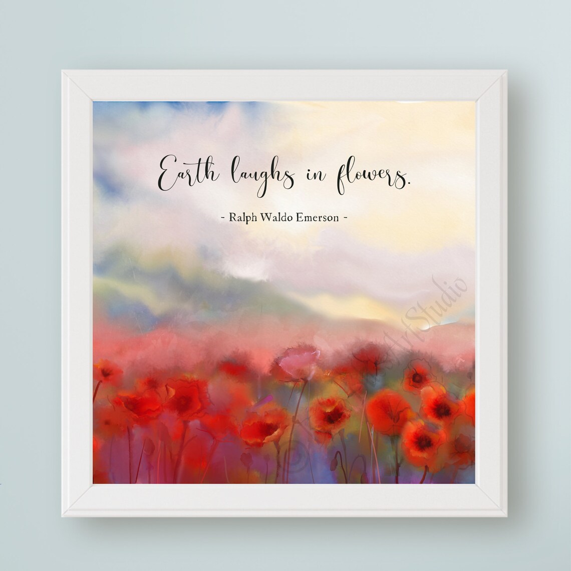 Ralph Waldo Emerson Quote, Earth Laughs in Flowers Art Print