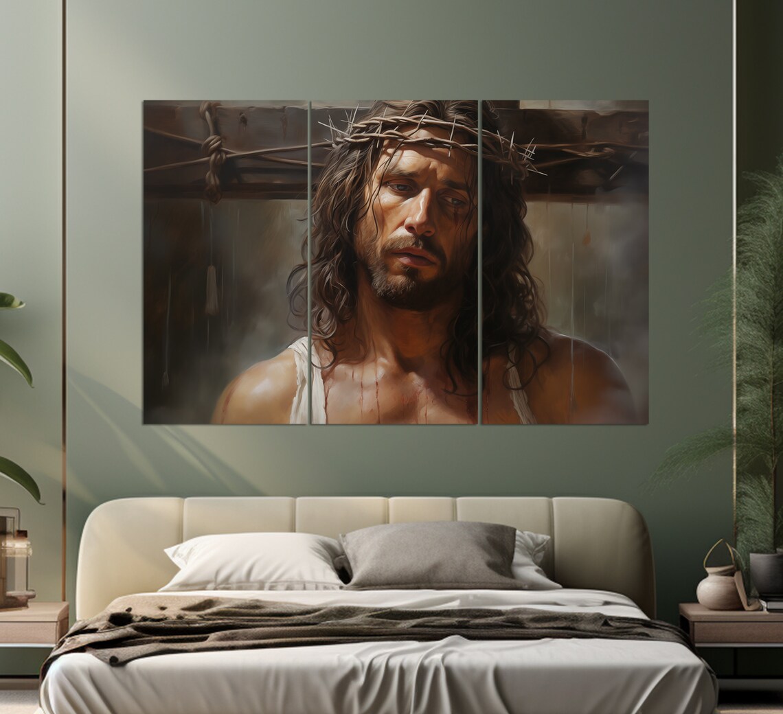 Jesus Christ Crown Of Thorns Realistic Painting Christian Faith Art Wall Poster - Image 2