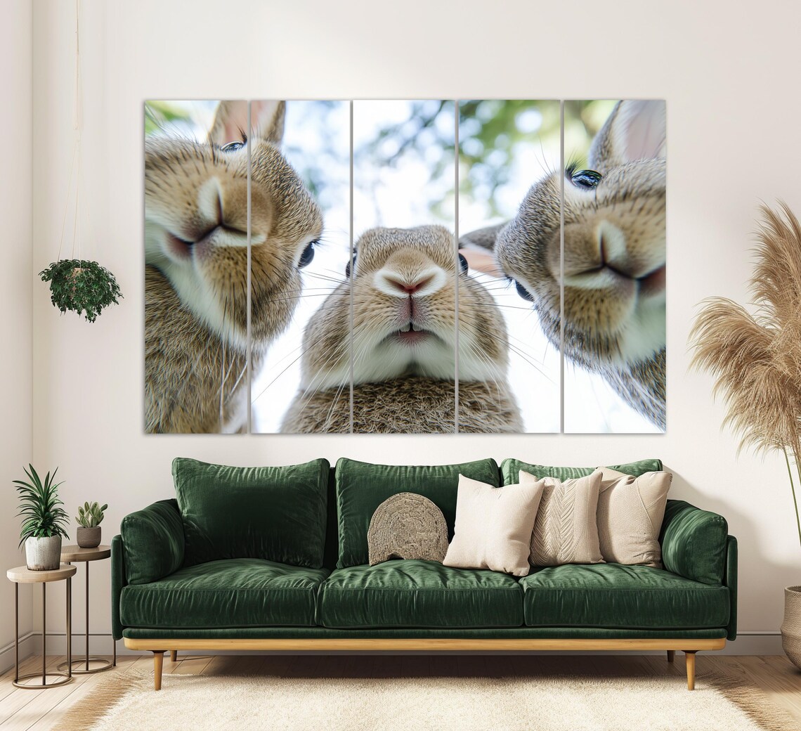 Funny Chubby Rabbits Close Up Selfie Cute Bunny Faces Wall Art Poster Print - Image 3