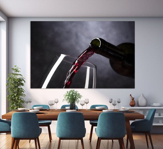 Red Wine Pouring Into Glass Dark Background Elegant Winery Kitchen Art Print