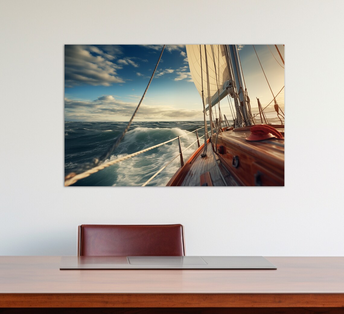 Vintage Sailboat Painting Print Wooden Sailing Yacht Wall Art Sailing Art Yachting Wall Art Skipper Gift Yacht Poster - Image 3